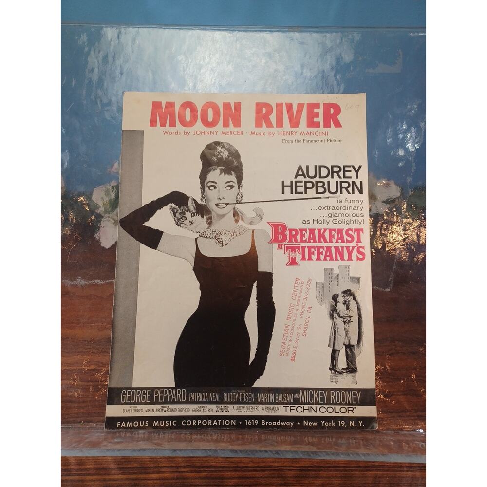 1961 Audrey Hepburn Henry Mancini Moon River Sheet Music Breakfast at Tiffany's